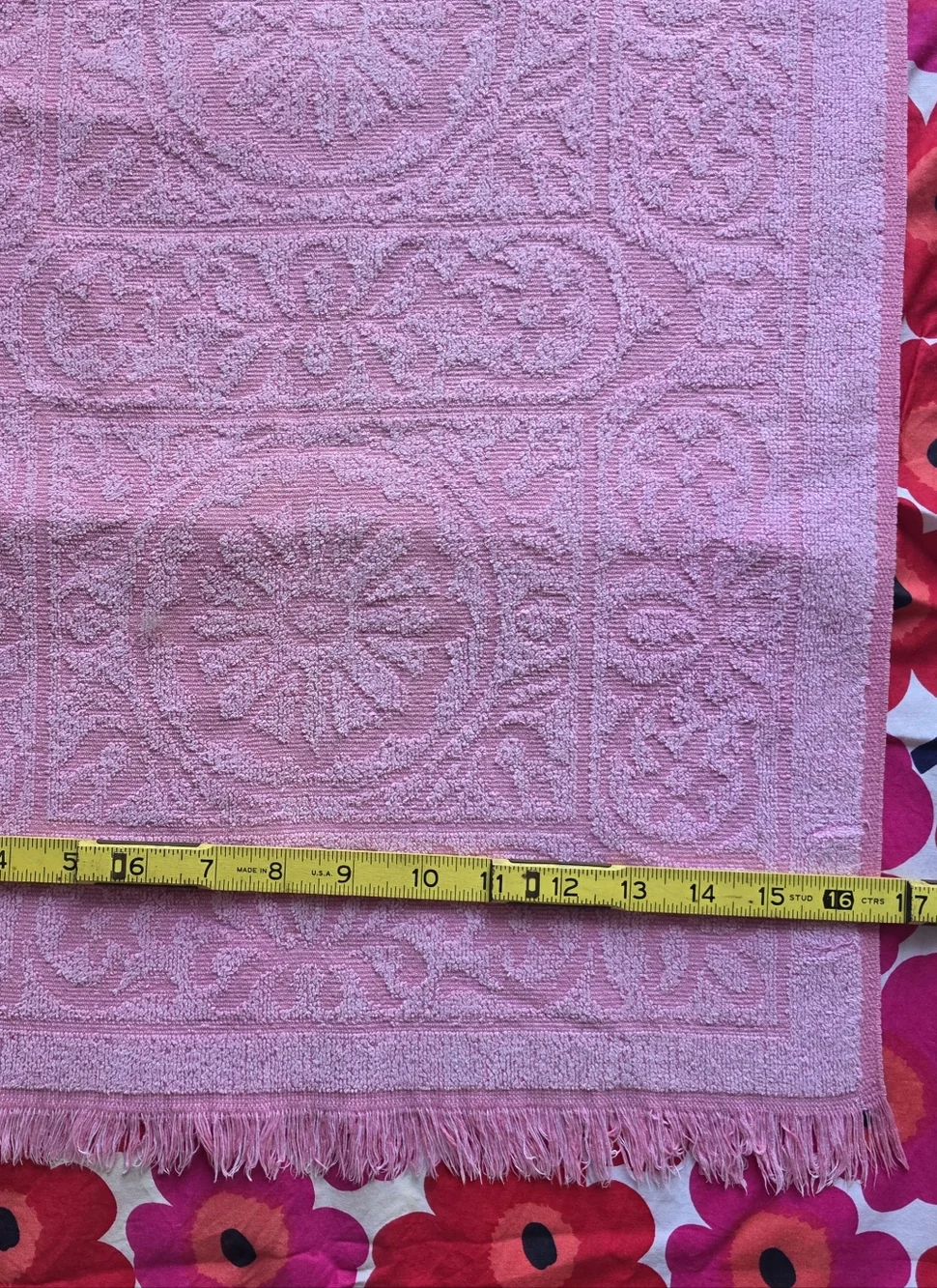 Vintage Sears Hand Towel Bubblegum Pink Fringed Bath Towel 1950 1960 Decor